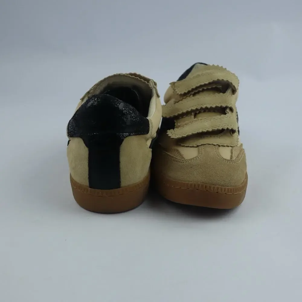 Dolce Vita Dolen Sneaker Sand Black Suede Leather Hook & Loop Straps Size 7.5
